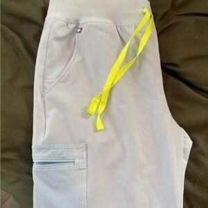 Figs Light Gray Joggers with Neon Yellow Drawstring
